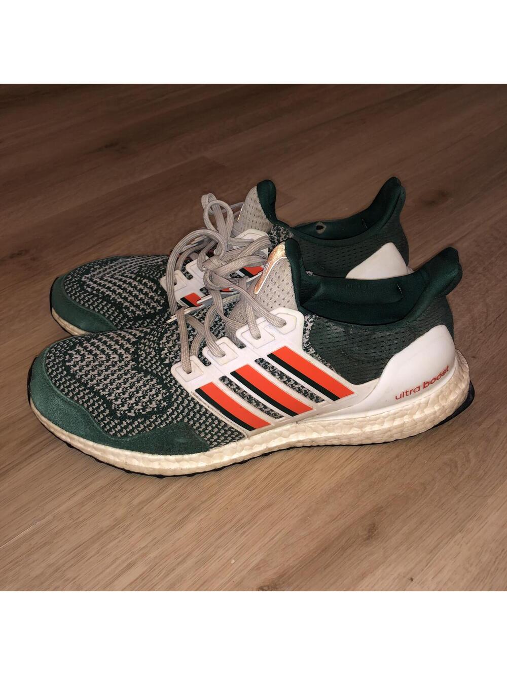 ADIDAS ULTRABOOST RUNNING SNEAKERS MIAMI HURRICANES GREEN ORANGE MENS SIZE 10